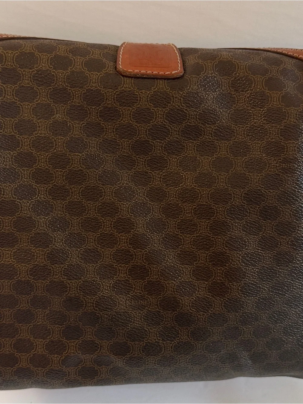 Vintage Celine Macadam Brown Coated Canvas & Tan Leather Crossbody Bag